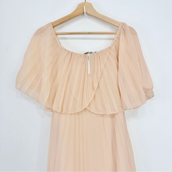 ASOS Nude Blush Pleated Off Shoulder Flowy Midi Dress NEW - Picture 6 of 16